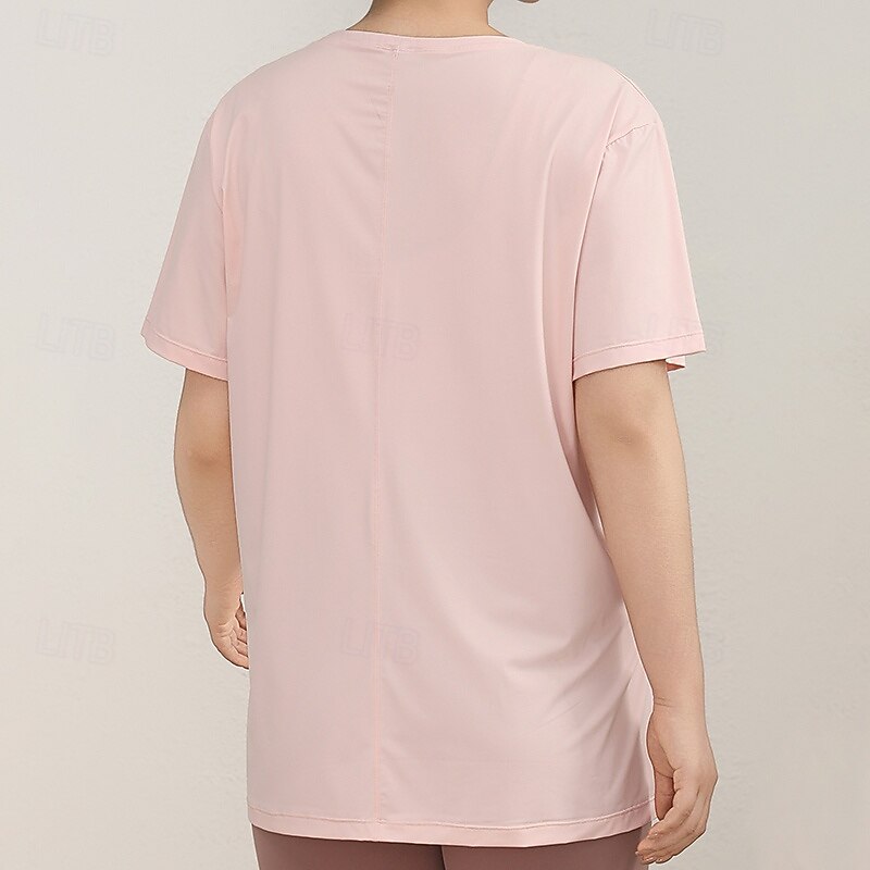Women's Sports shirts Skin Friendly Quick Dry Softness Loose Short Sleeve Sports Solid Color Top For Gym Pilates Zumba Loose Fit Activewear3