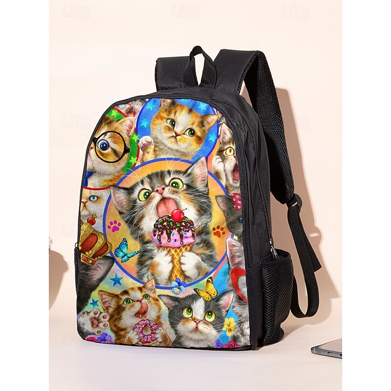 Children's 3-Piece Cat Print Backpack Set with Lunch Bag and Pencil Case – Cute Cartoon Style, Durable and Lightweight, Perfect for Girls' School, Travel and Daily Use Kayomi Harai3