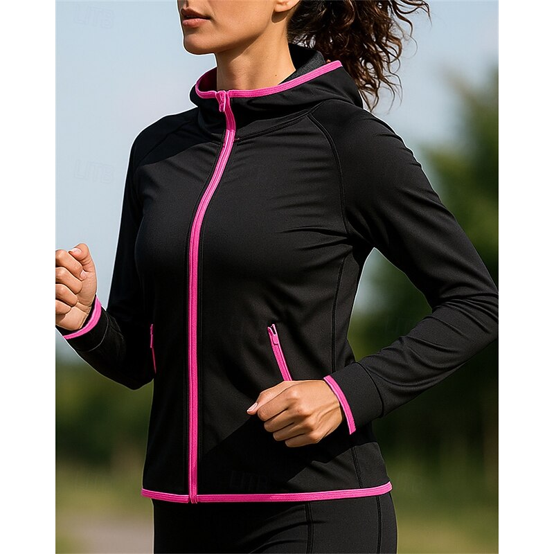 Women's Running Jacket Outdoor Jacket Full Zip Long Sleeve Outerwear Athletic Fall Patchwork Quick Dry Lightweight Elastic Breathable Tennis Golf Running Sportswear Activewear Blue Green Rose Pink2