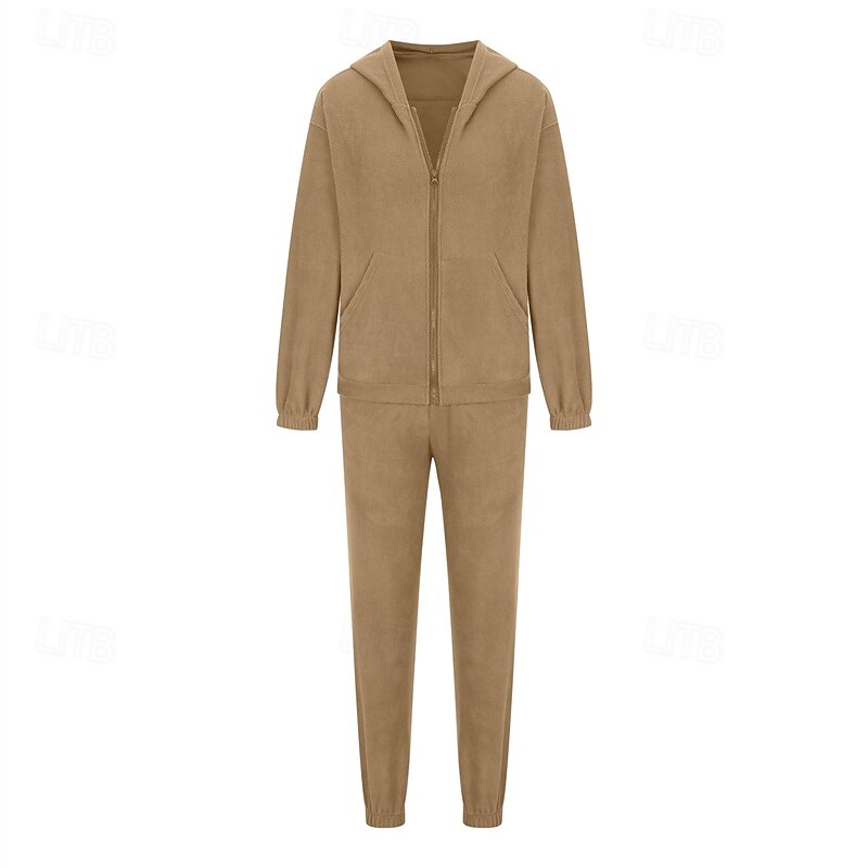 Women's Tracksuit Sweatsuit Activewear Set Pocket Solid Colored Clothing Suit Fall Earth Yellow Burgundy Gym Workout Sports Thermal Warm Windproof Soft Long Sleeve Sport Activewear Micro-elastic3