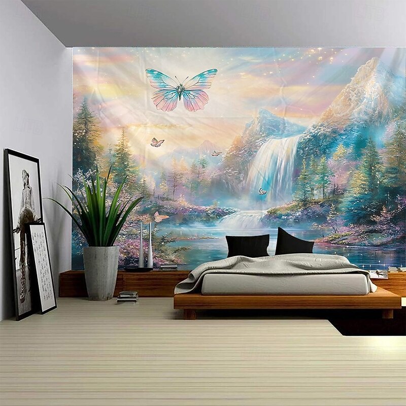 Dreamy Butterfly Landscape Tapestry Decorative Art Carpet Curtain Hanging Home Bedroom Living Room Decoration2