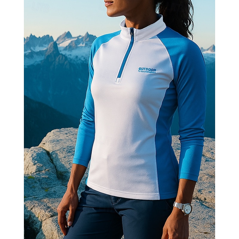 Women's Polo Sweatshirt Hiking Shirt Hiking top Long Sleeve Stand Collar Top Outdoor Breathable Quick Dry Lightweight Quarter-Zip Polyester Patchwork White Tennis Golf Running3