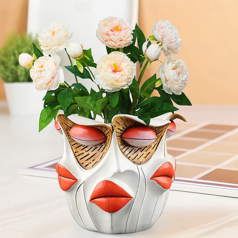 Brutalist Abstract Beauty Face Flower Pot, Multi-Faced Girl Resin Planter, Artistic Desktop and Garden Sculpture for Home Patio Decor