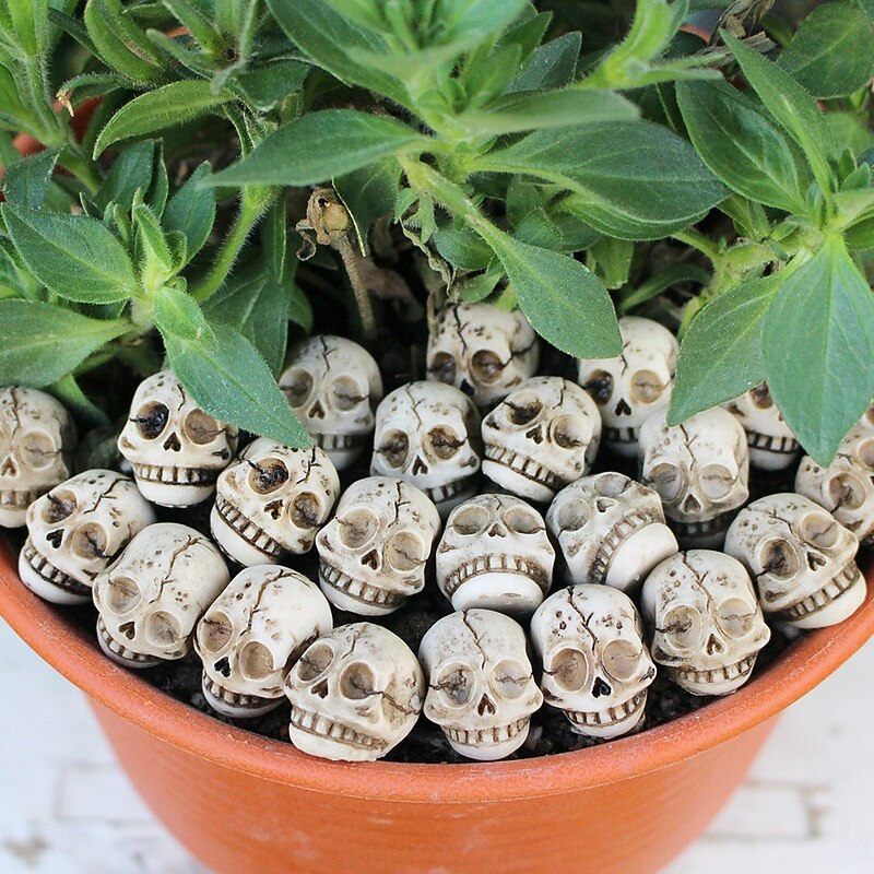 Halloween Mini Skull Heads for Vase Filler, Smiling Resin Ghost Skulls Set for Miniature Garden, Spooky Halloween Planter Decor for Terrariums and Pot Display4