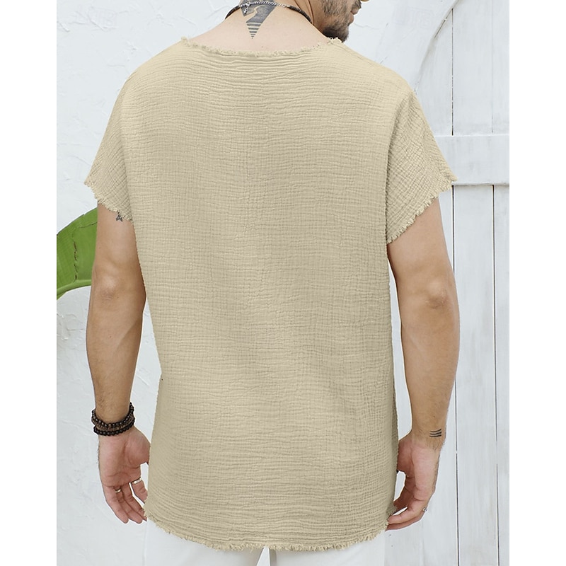 Men's T Shirt Tee Short Sleeve Shirt Tee Top Short Sleeve V Neck Summer Plain Fashion Designer Basic Pleats Vacation Street Going out White Khaki Top Tee for Men3