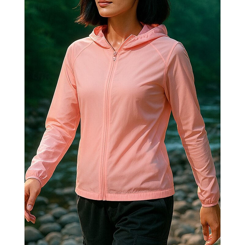 Women's Hiking Jacket Raincoat Sport Jacket Outdoor Waterproof Windproof Quick Dry Lightweight Hiking Outfits Hiking Clothes Summer Spring Jacket Tennis Golf Running Solid Color Black White Pink3