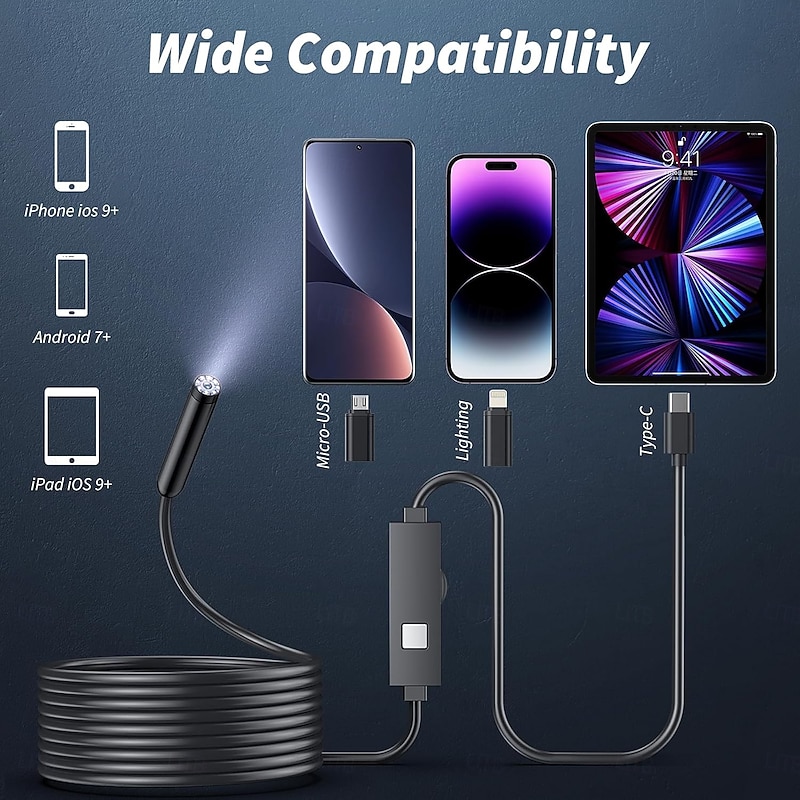 Endoscope Camera with Light,1080P HD Borescope Tools with Adjustable LED Lights, Endoscope with Semi-Rigid Snake Camera, Inspection Borescope for iOS and Android, 16.4ft Single Lens2