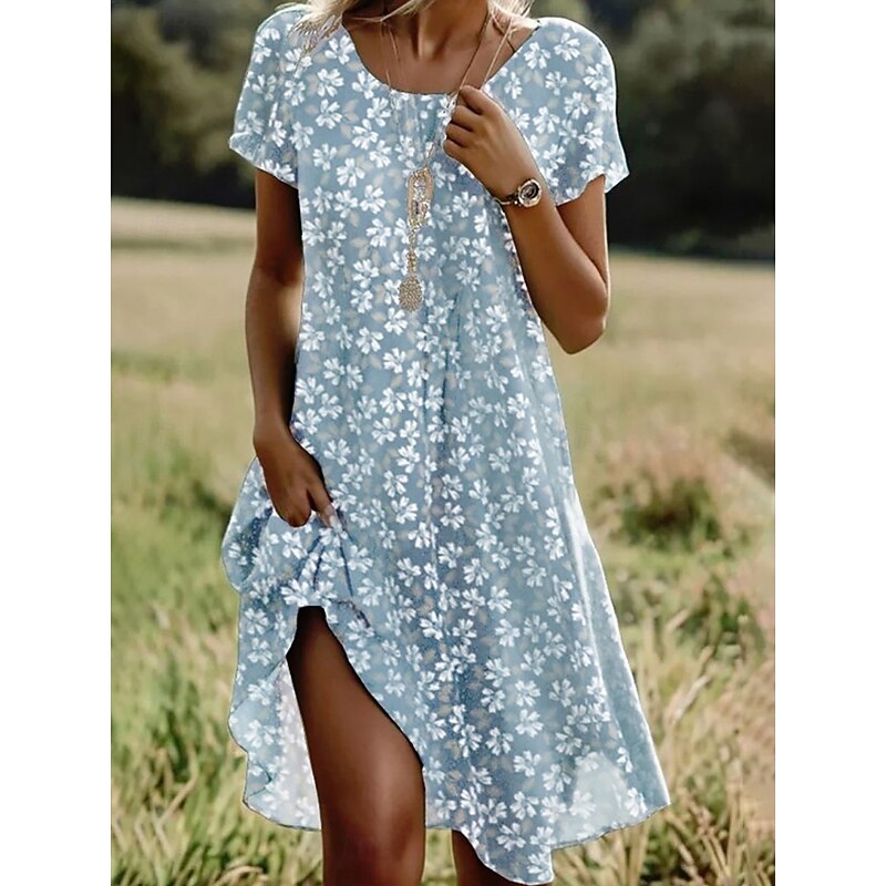 Women's Mini Dress T Shirt Dress Tee Dress Sundress Vacation Casual Going out Regular Fit Floral Graphic Short Sleeve V Neck Blue Purple Green Summer