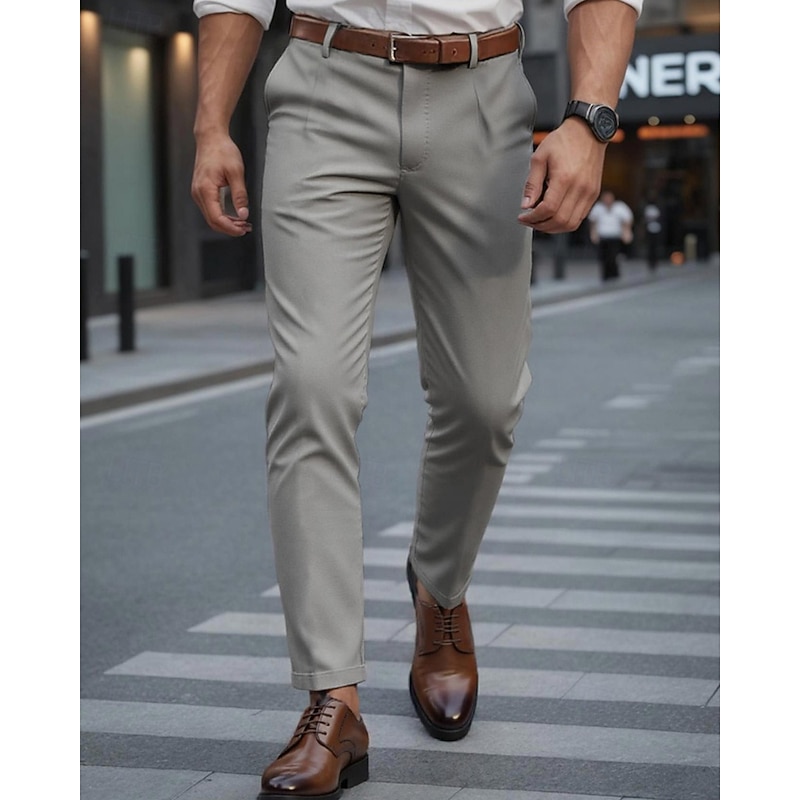 Men's Dress Pants Trousers Chinos Pocket Buttons Plain Comfort Formal Party Work Fashion Classic Style Black Dark Gray Micro-elastic