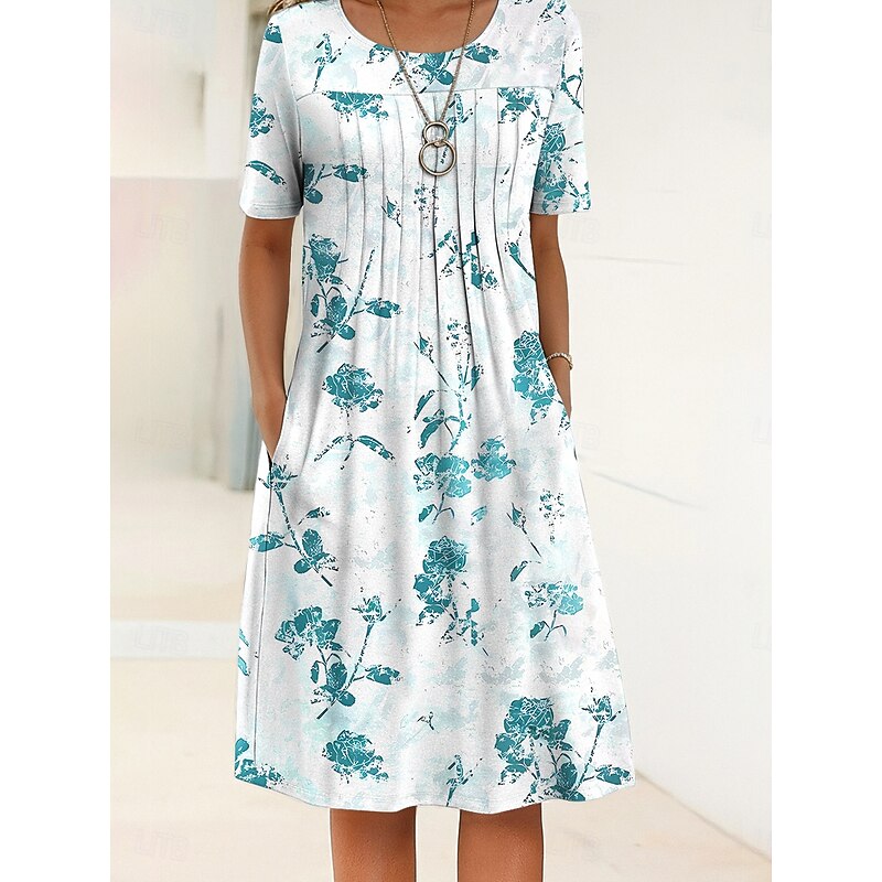 Women's Midi Dress Shift Dress Summer Dress Vacation Casual Daily Regular Fit Floral Graphic Half Sleeve Crew Neck Red Blue Purple Green Summer Spring4