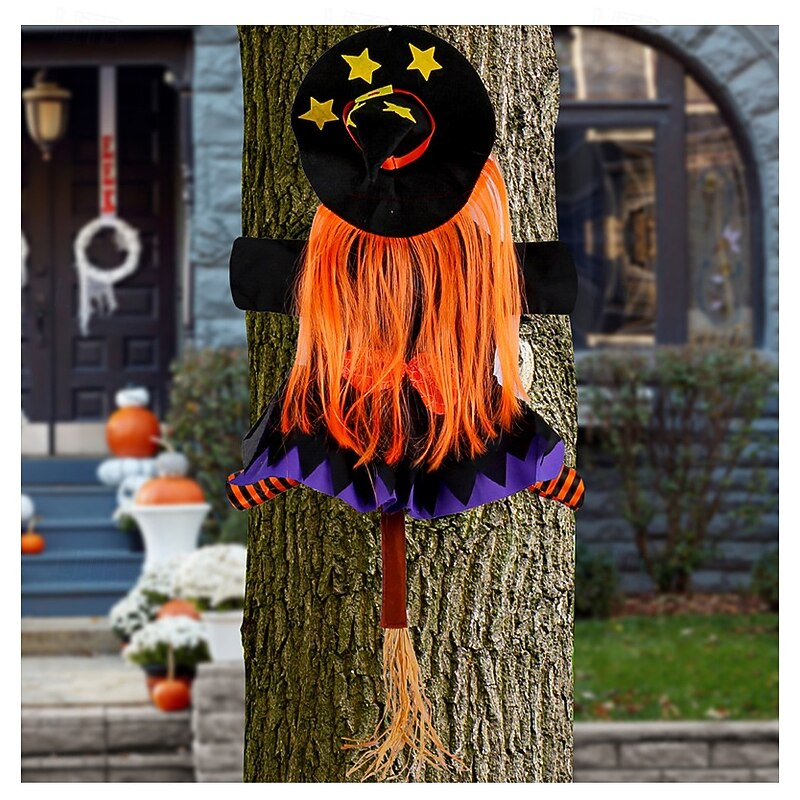 Halloween Crashing Witch Decoration - Outdoor & Indoor Hanging Decor for Yard, Garden, Tree, Door, Porch, or Pillar - Weather-Resistant Funny Witch Crashing into Tree Party Decoration4
