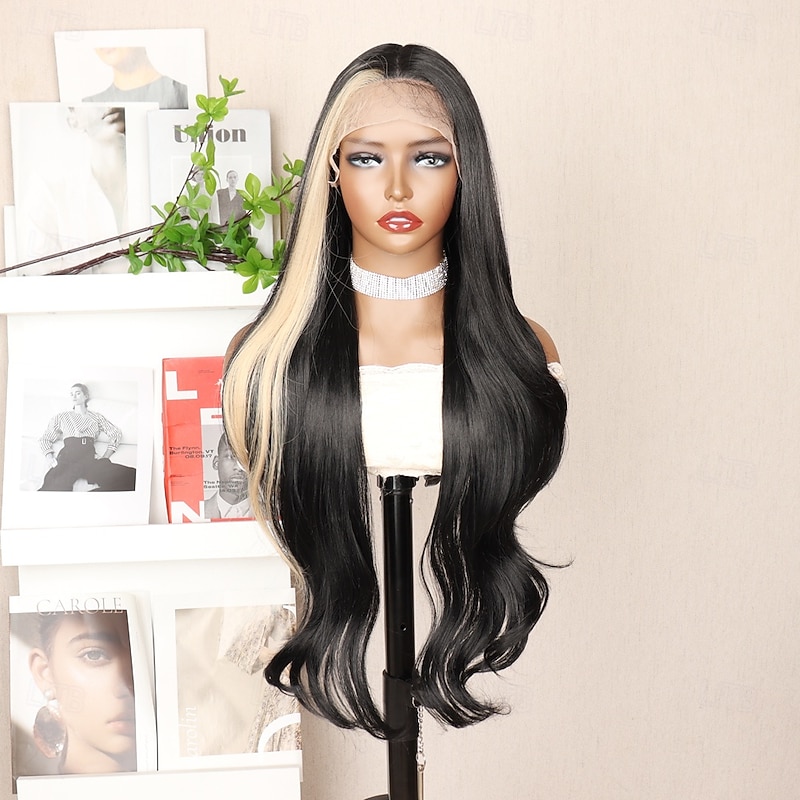 Synthetic Lace Wig Body Wave Style 30 inch Mixed Color Middle Part 13x6 Lace Front Wig Women's Wig Black & White2