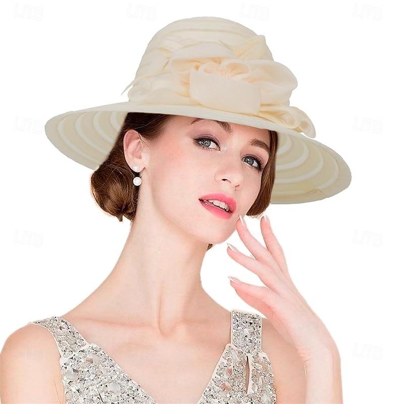 Women-Organza-Kentucky Sun Hats-Summer-Wide-Brim-Flower-Church-Hats for Tea Party Bridal Wedding Dress-Derby Hat