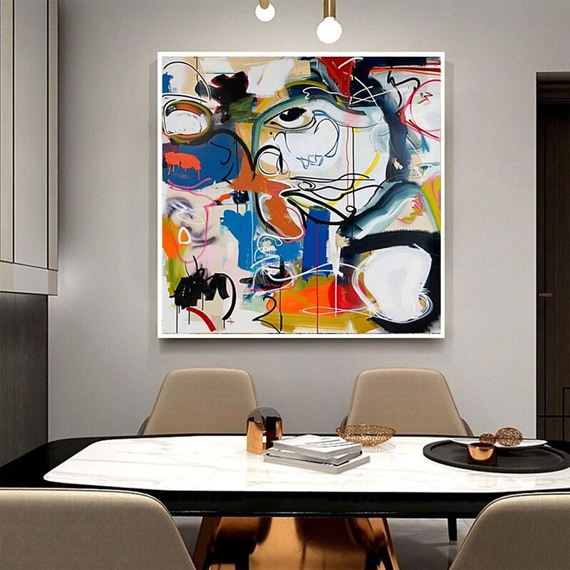 POP art painting Handmade Pablo Picasso Abstract Oil Painting Bold Color Blocking Expressive Brushstrokes Blue Orange Contrast Dynamic Line Art Modern Living Room Decor Abstract Portrait Artwork3