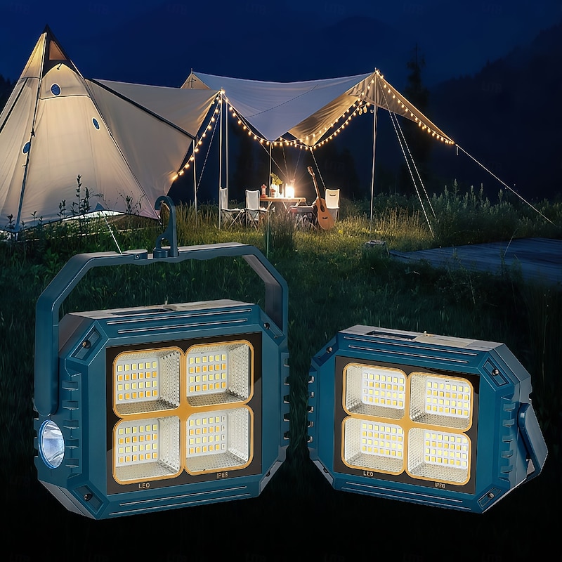 112LED Camping Lights USB Rechargeable Solar Charging Waterproof Flood Light  Portable Outdoor Camping Lantern Home Emergency LED Work Light  1PC