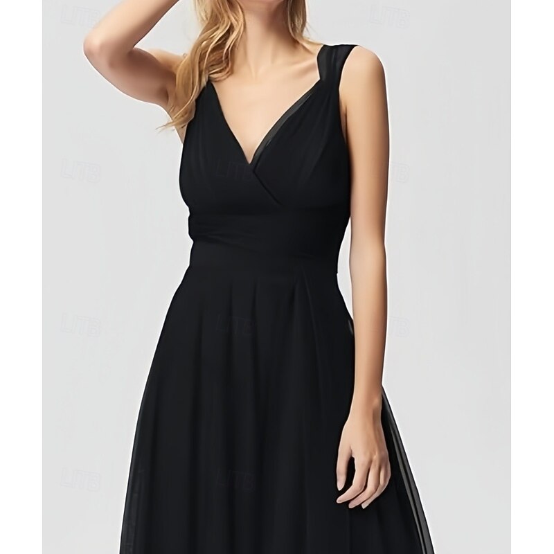 A-Line Wedding Guest Dresses Elegant Dress Wedding Guest Engagement Floor Length Sleeveless V Neck Chiffon with Pleats Butterfly4