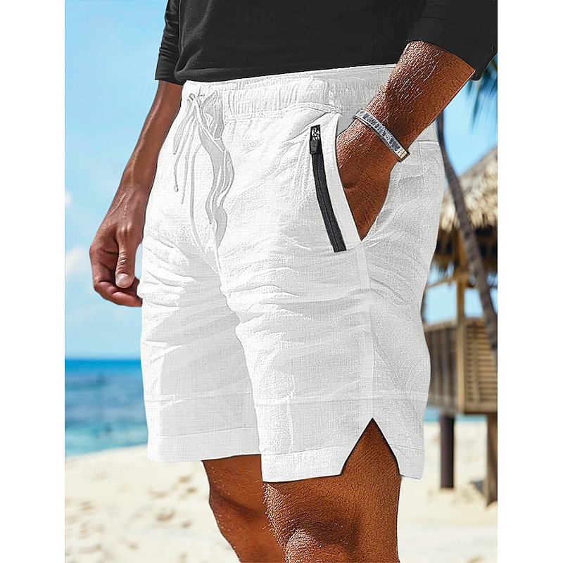 Men's Shorts Linen Shorts Summer Shorts Beach Shorts Drawstring Pocket Elastic Waist Plain Comfort Breathable Short Casual Daily Holiday Fashion Classic Style White Army Green