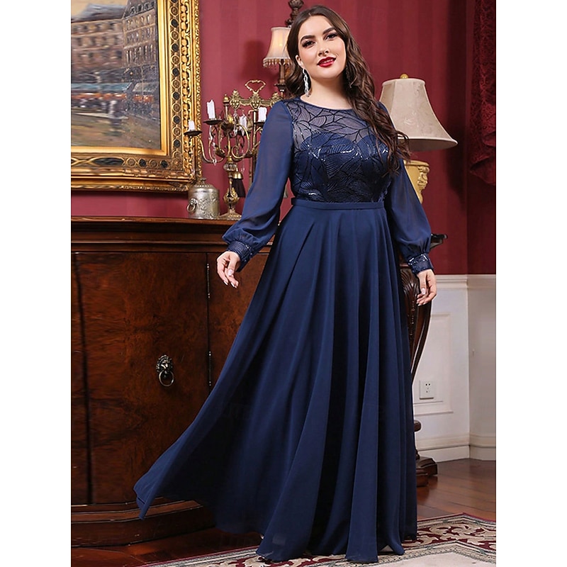 A-Line Evening Gown Elegant Dress Formal Wedding Floor Length Long Sleeve Crew Neck Chiffon with Pleats4