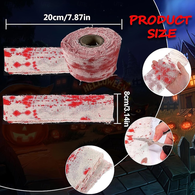 Halloween Bloody Gauze Bandage Tape 1 Roll 20m / 21.87 Yards Mummy Bandage Makeup Decoration Tapes Cosplay Party Photography Props2