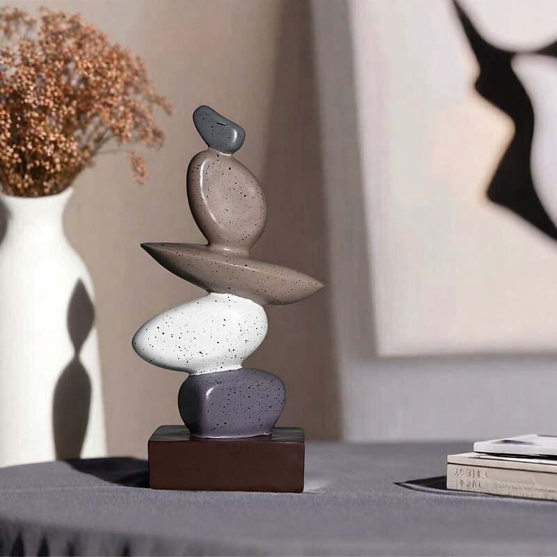 Resin Feng Shui Decor Ornament, 'Rolling Stone Brings Luck' Modern Entryway Figurine, Minimalist Home Decor Sculpture, Housewarming Gift for Living Room or Office4