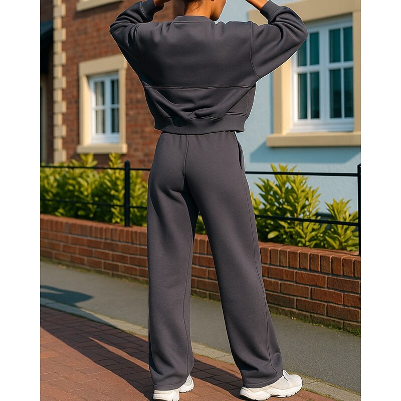 Women's Tracksuit Sweatpants Track Pants Zipper Pocket Solid Colored Clothing Suit Spring Dark Grey Black Gym Training Running Windproof Long Sleeve Sport Activewear Micro-elastic Regular Fit2