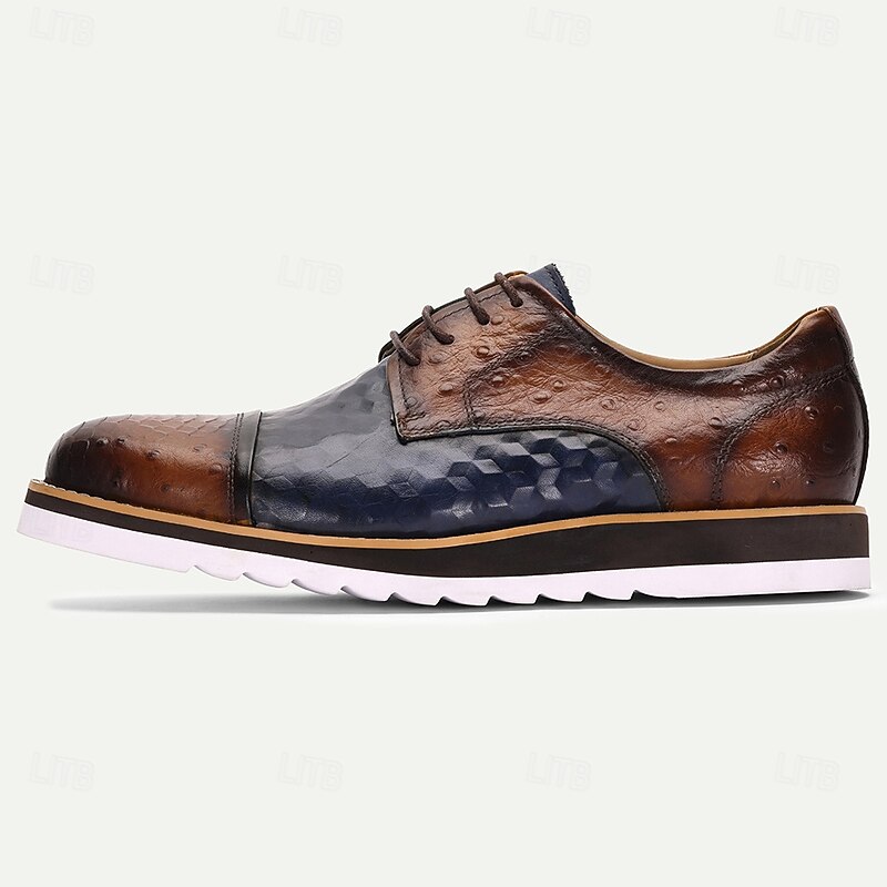 Men's Brown Genuine Cowhide Leather Oxford Shoes with White Sole – Stylish Lace-Up Dress Shoes for Casual, Semi-Formal and Business Occasions3