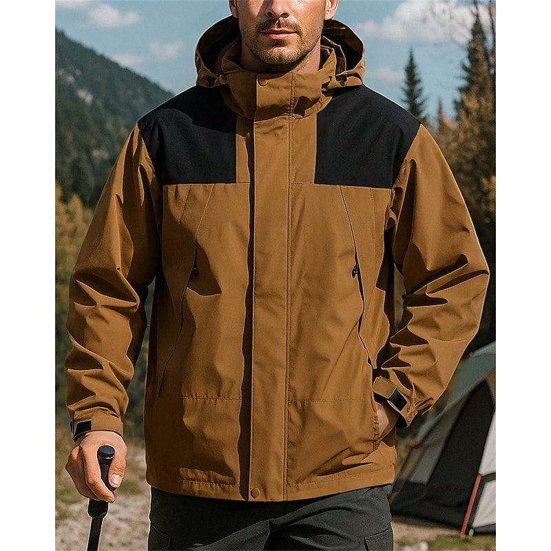 Men's Outdoor Jacket Hiking Jacket Outdoor Waterproof Windproof Breathable Quick Dry Hiking Outfits Hiking Clothes Spring Autumn / Fall Jacket Tennis Golf Running Solid Color Black Ivory Brown4