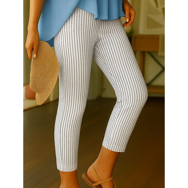 Women's Leggings Vacation Vintage Ethnic Style Ankle-Length High Waist Graphic Stripe 3D Print Quick Dry Breathability Soft Stretchy Outdoor Home Causal Black White Pink Spring Fall Regular Fit2