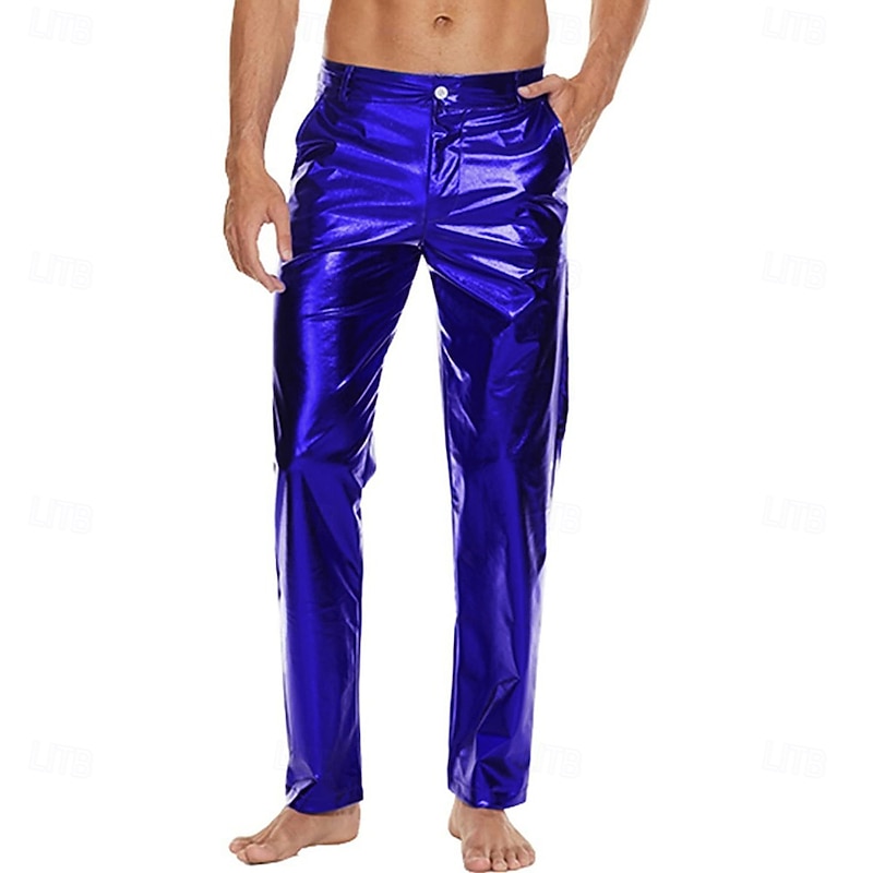 Men's Metallic Shiny Pants Night Club Pants 70s 80s 90s Disco Pant Party Dance Straight Leg Trousers