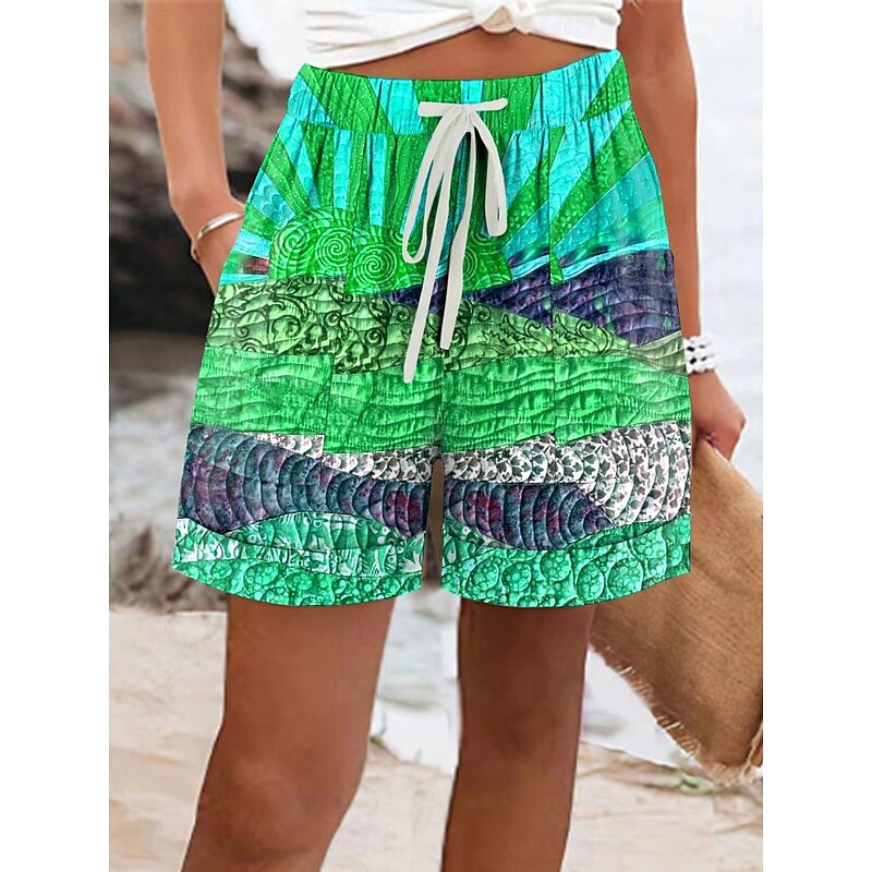 Women's Chinos Shorts Vacation Vintage Ethnic Style Short High Waist Graphic Abstract Elastic Waist Formal Vacation Street Robin's Egg Blue Orange Green Summer Spring Regular Fit3