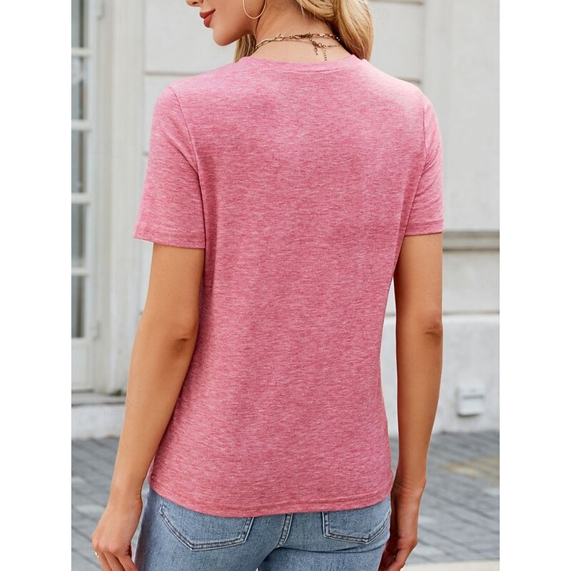 Women's T Shirt Solid Color Fashion Classic Modern Short Sleeve Crew Neck Regular Tops Daily Weekend White Pink Green Khaki Summer4