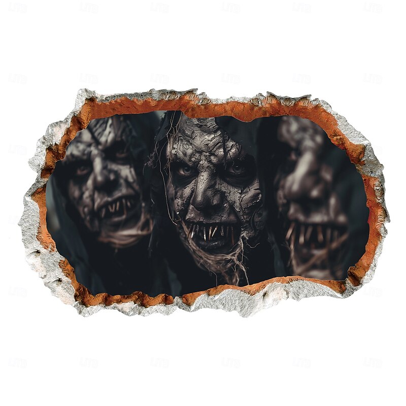 Halloween Wall Decal Sticker 3D Scary Breakthrough Skeleton and Zombie Design, Self-Adhesive Wall Decor for Bedroom and Living Room Holiday Decoration4
