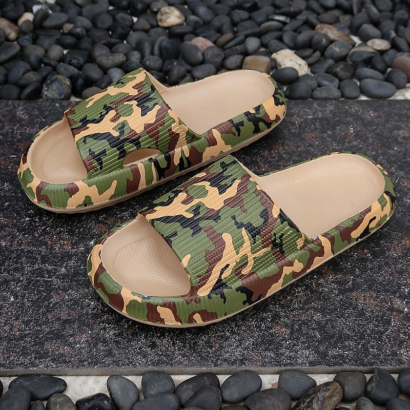 Men's Camouflage Slide Sandals, Anti-Slip Thick Sole Outdoor Slippers, Military Style Comfort Slides for Beach, Shower and Casual Wear - Main Image