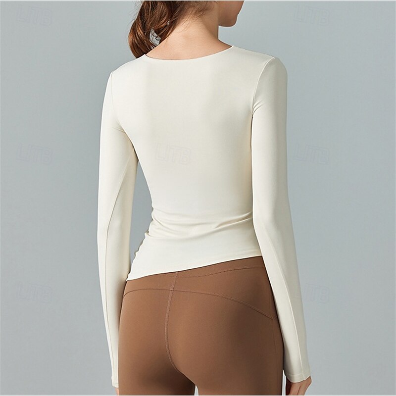 Women's Sports shirts Skin Friendly Softness Stretchy Long Sleeve Sports Solid Color Top For Pilates Dance Yoga Activewear3