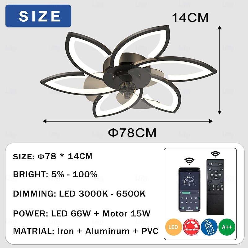 Ceiling Fan with Lighting Modern LED Dimmable Fan Ceiling Light with Fan and Remote Control Timing Quiet Acrylic Flower Shape Ceiling Lamp for Bedroom Kitchen Dining Room Living Room3