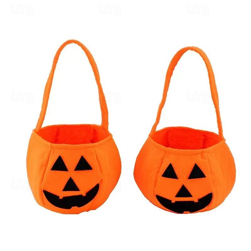 Halloween Pumpkin Treat Bag for Kids, Trick or Treat Candy Tote Bag, Non-Woven 3D Jack-O'-Lantern Gift Bag with Cartoon Ghost Face, Halloween Party Favor for Boys and Girls3