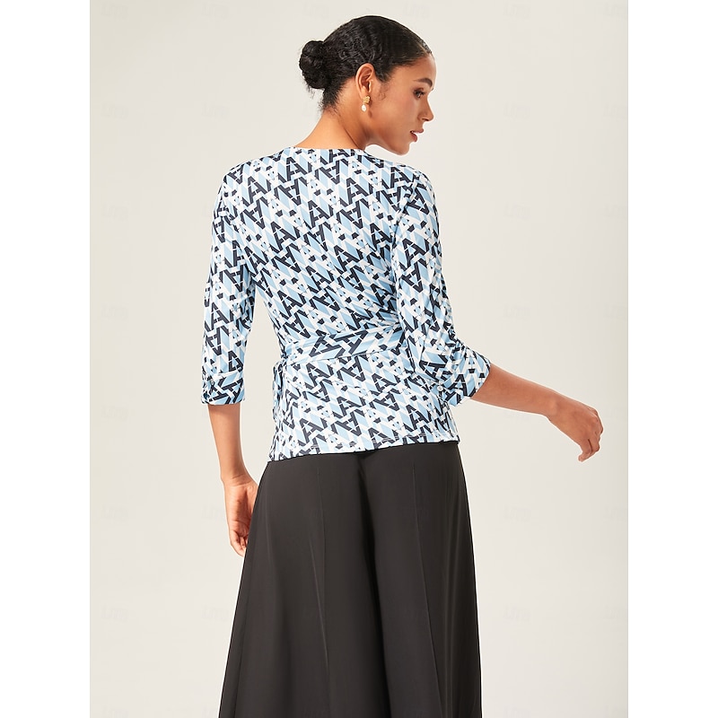 Stretch Geometric Print Waist-Tie Top2