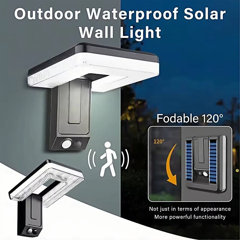 Solar Wall Light with 120 Foldable Head Remote Infrared Sensing 3 Lighting Modes IP65 Waterproof Efficient Solar Panel  1PC2