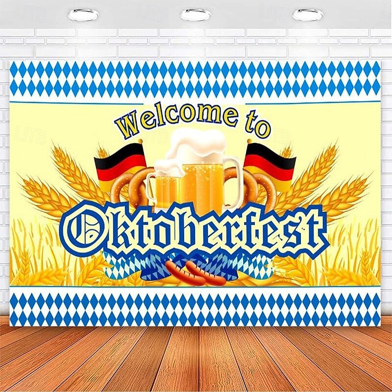 Oktoberfest German Bavarian Hanging Tapestry Pretzel Beer Wall Art Blue White Plaid Large Tapestry Mural Decor Photograph Backdrop Festival