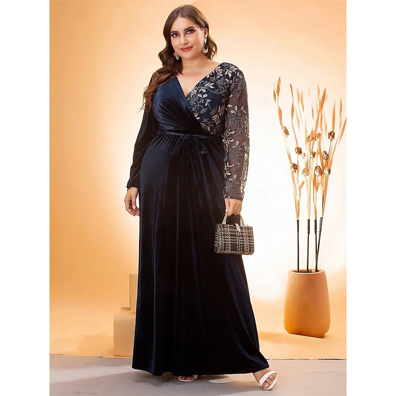 A-Line Evening Gown Elegant Dress Formal Wedding Floor Length Long Sleeve V Neck Velvet with Strappy4