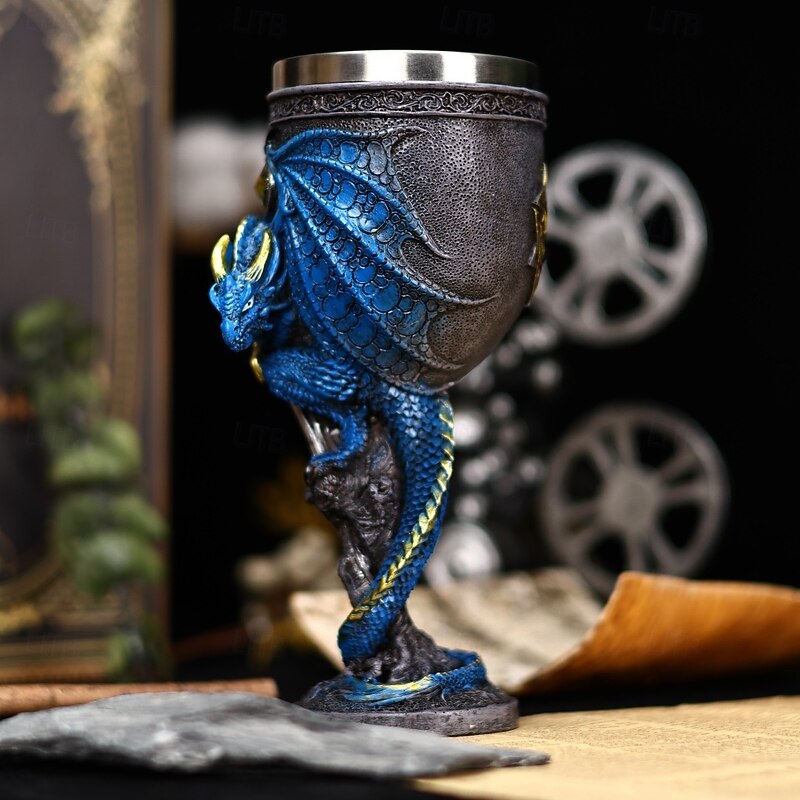 Vintage 3D Dragon Warrior Wine Glass, Dragon Warrior Cocktail Cup,Stainless Steel Resin Unique Fantasy Dragon Sculpted Tumbler4