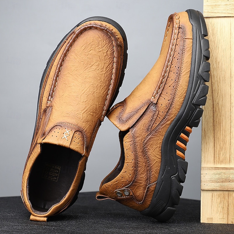 Men's Tan and Brown Faux Leather Slip-On Shoes, Casual Walking Shoes for Outdoor Adventures, Daily Activities and Weekend Getaways4