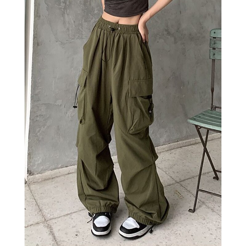 Women's Cargo Pants Slacks Streetwear Casual Full Length Natural Plain Pocket Elastic Drawstring Design Comfy Outdoor Comfortable Outdoor Street Magenta Wine Apricot Grey Fall Regular Fit2