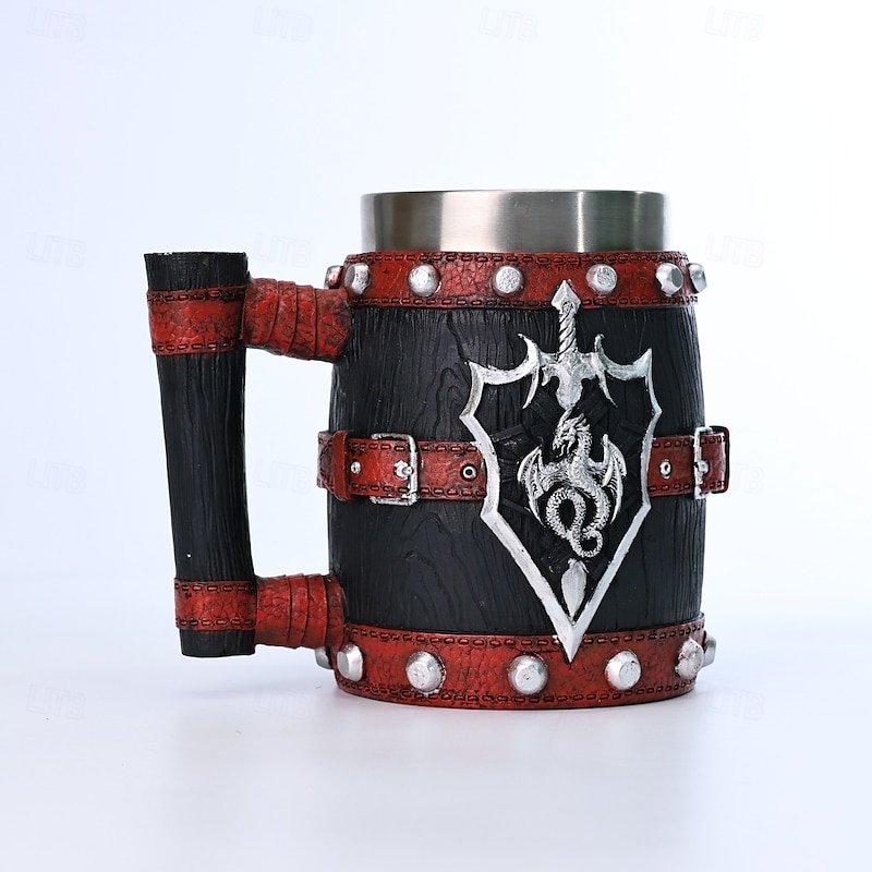 Medieval Wooden Beer Mug,Oktoberfest Gift Mug Vintage Viking Barrel Tankard with Stainless Steel Liner, Norse Pirate Style Ale Cup for Bar or Home Decor4