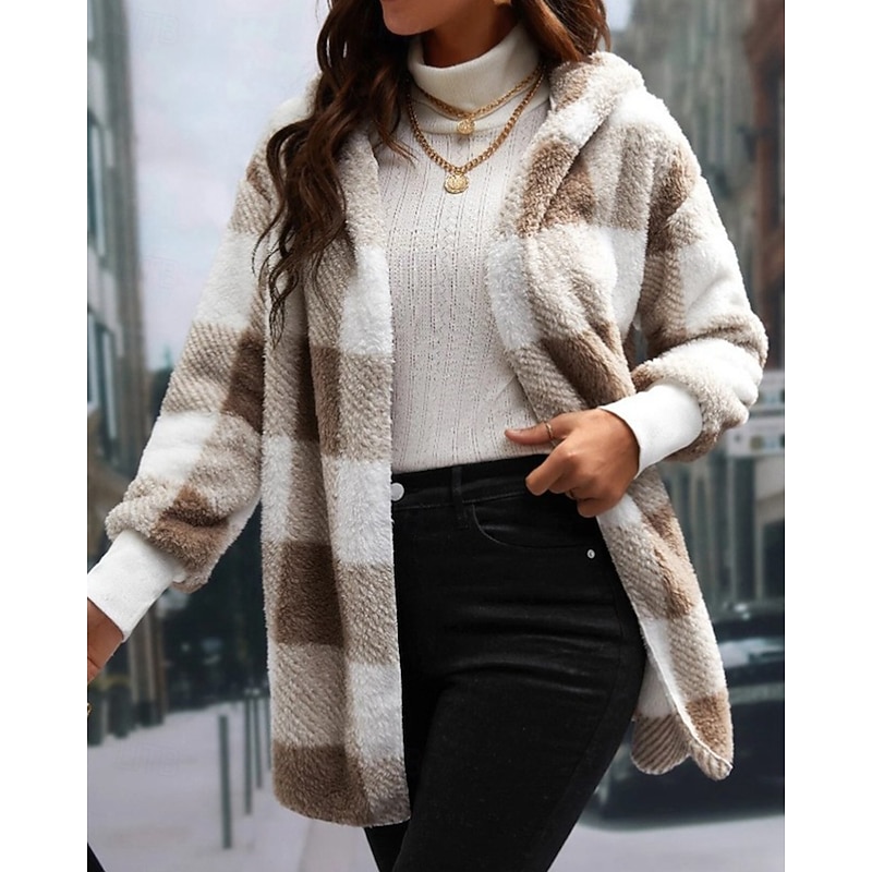 Women's Cardigan Fashion Plaid Ribbed Shirt Collar Knitted Long Sleeve Regular Tops Knit Holiday Going out Weekend Black Red Fall Winter3
