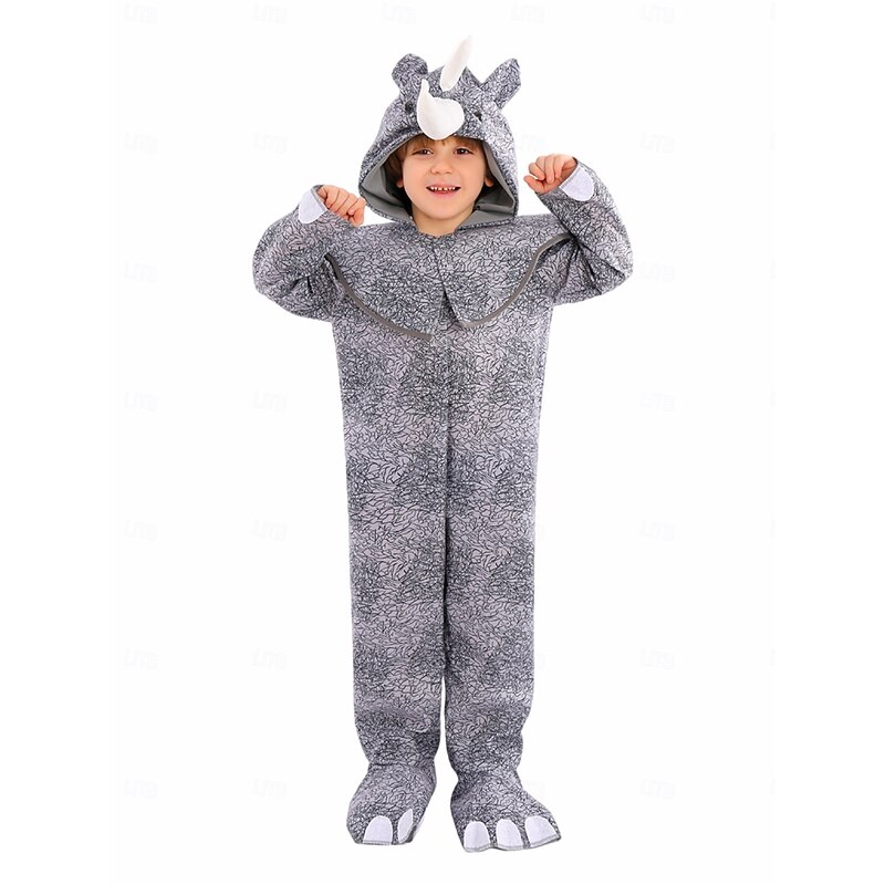 Rhino Halloween Kigurumi Pajamas Onesies Fairy Tail Animal Cosplay Kid's Boys' Girls' Halloween Carnival World Book Day Performance Educational Dress Up School Event Dress Up Easy Halloween Costumes