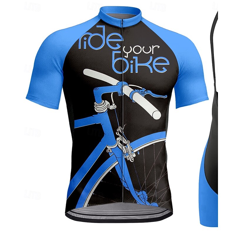 Men's Cycling Jersey Cycling Jersey with Bib Shorts Short Sleeve Royal Blue Bike Sports Graphic Geometric Clothing Apparel3