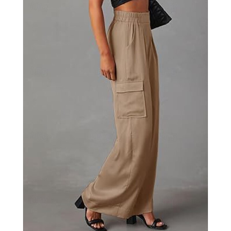 Women's Cargo Pants Slacks Streetwear Casual Full Length Natural Plain Pocket Elastic Waist Comfy Outdoor Comfortable Vacation Going out Apricot Black Blue Brown Fall Regular Fit2