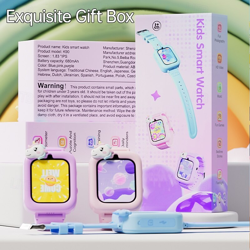 K90 Kids Smart Watch 1.83'' HD Touch Screen Camera 650mAh 20 Languages Cartoon Style Smartwatch for Boys & Girls4