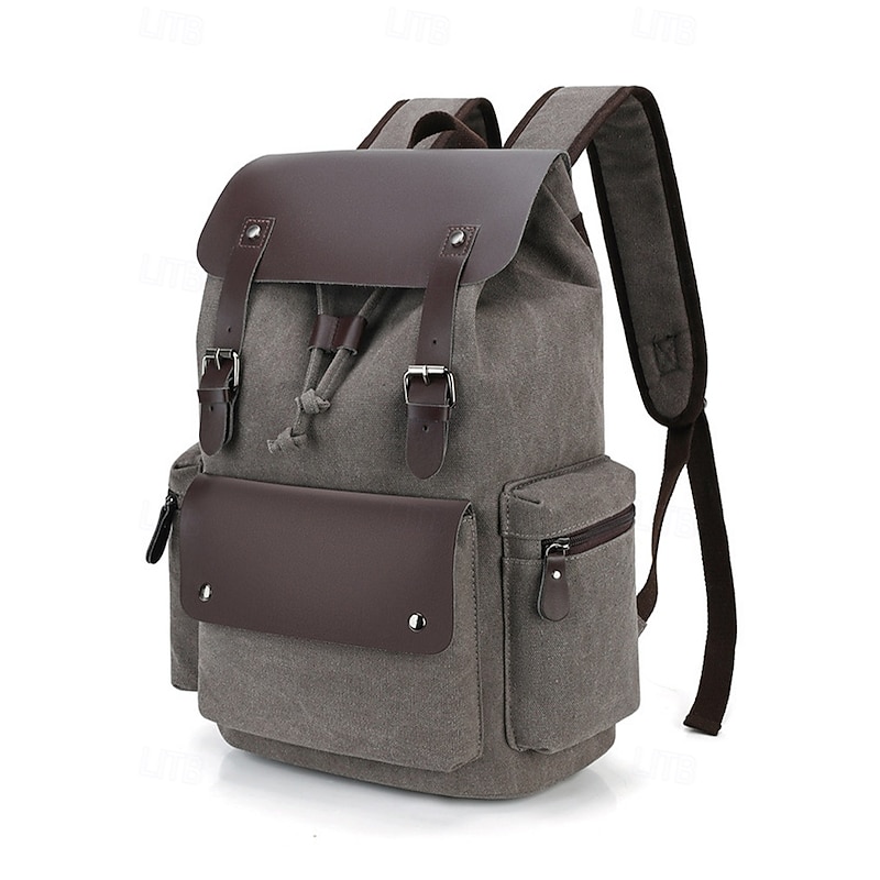 Men's Water-Repellent Canvas Backpack with Leather Accents – Vintage School Rucksack for College, Travel and Daily Commute4
